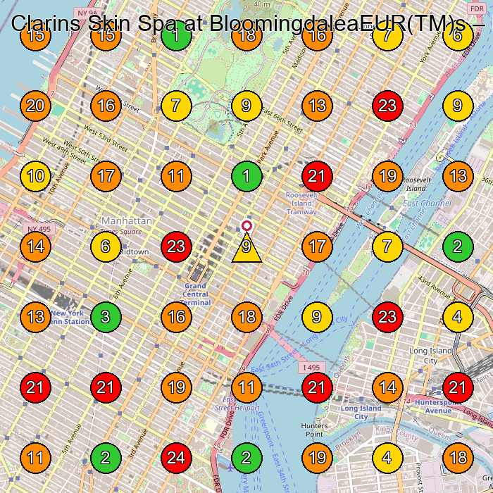 Clarins Skin Spa at BloomingdaleaEUR(TM)s Facial Spa GeoGrid ranking map for New York NY